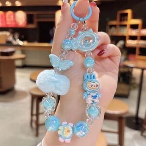 Labubu Blue Beaded Charm cell phone wristlet